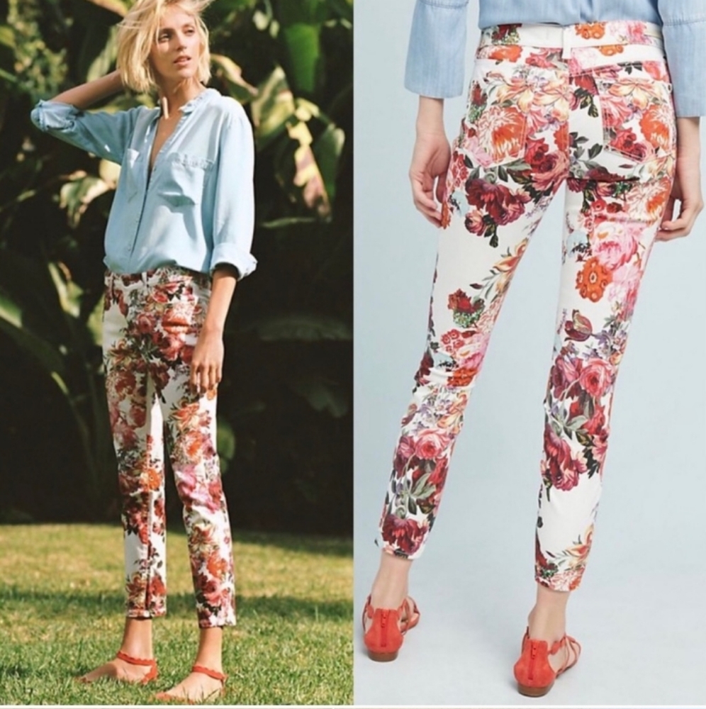 Anthro Pilcro Floral Skinny Jeans Size 25